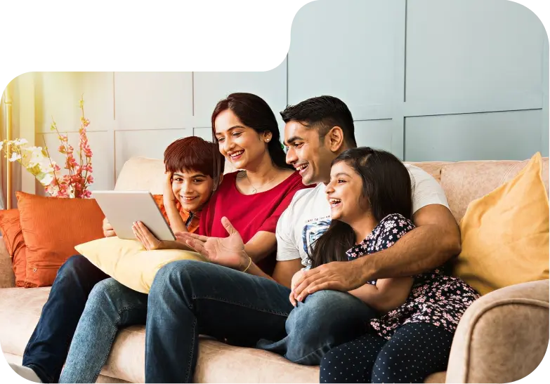 Family using a tablet together at home